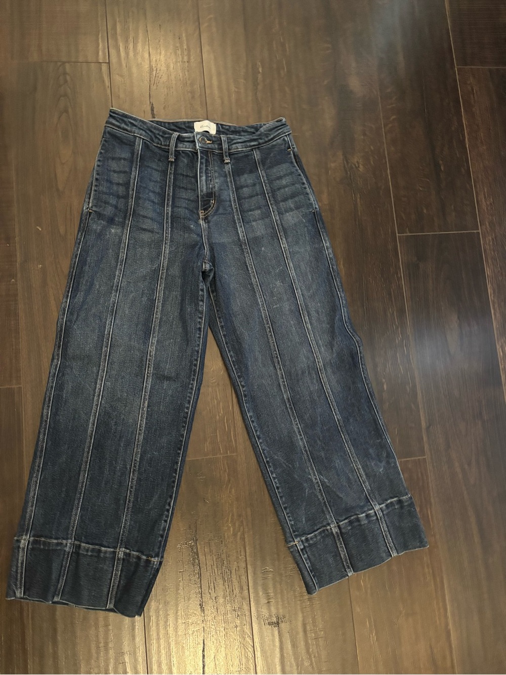 KanCan Dark Blue Wide-Leg Paneled Ankle Jeans